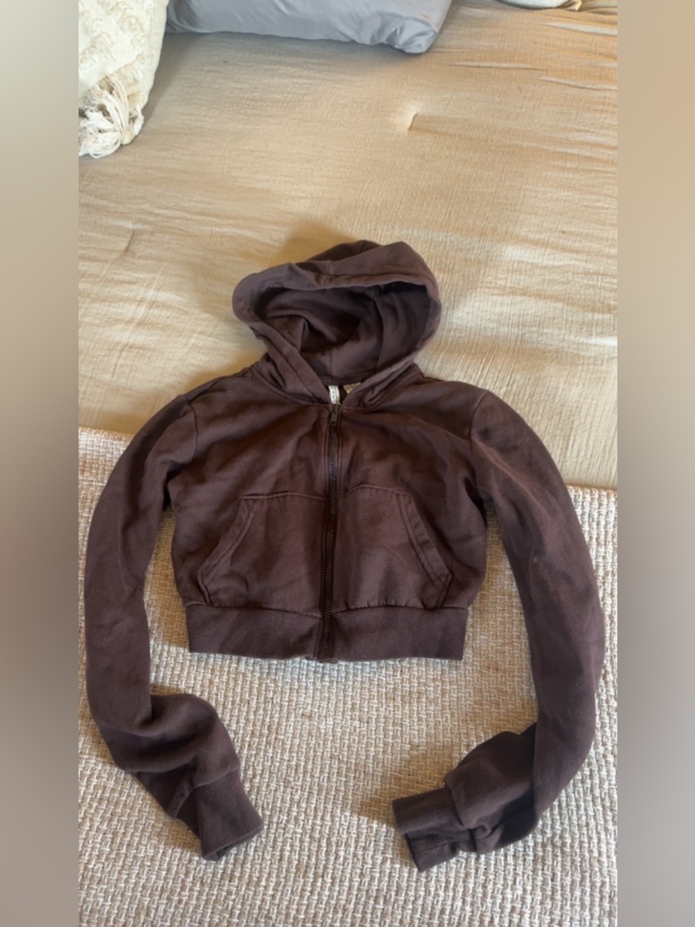 DIVIDED Brown Cropped Hooded Zip Jacket